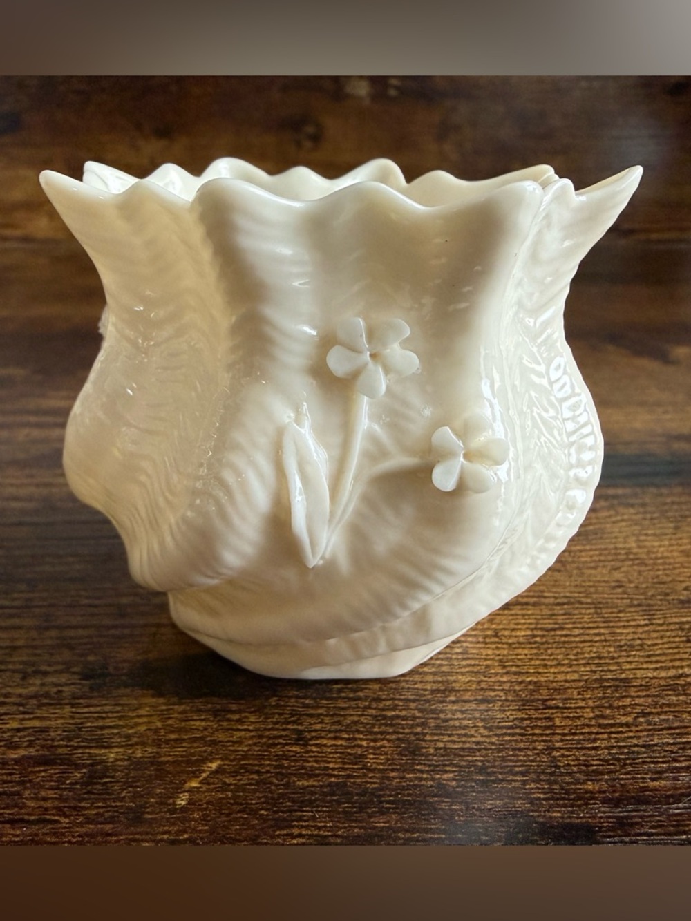 Belleek Irish Porcelain Floral Vase Vintage Green Mark - Picture 3 of 6